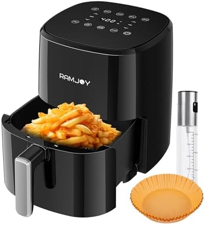 Air Fryer 3.8 Quarts for 1-2 people, 8-in-1 Functions, Air Fry, Roast, Bake, Broil, Preheat, Shake, Digital Small Air Fryer, Nonstick Dishwasher-Safe Basket, Compact Air Fryers, Black