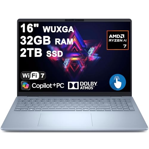 Dell 16 Plus Laptop 16" WUXGA Comfortview Touchscreen AMD 8-core Ryzen AI 7 350 (Up to 50 Tops) 32GB RAM 2TB SSD Backlit Fingerprint WiFi7 for Creator Business Professional Win11