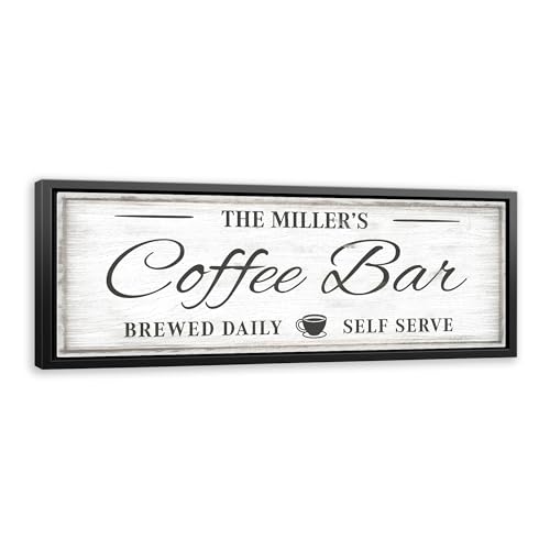 Awesometik Custom Coffee Bar Canvas Sign – Personalized Coffee Bar Wall Art, Rustic Kitchen Décor Gift for New Homeowners