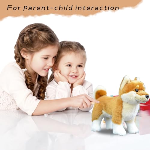 Tiny Heart Shiba Inu Hund Stofftier Plüschtier 28cm/11” realistisches Shiba Inu Hund Plüsch schönes Tier niedliche und weiche Geschenke Hund für Kinder Jungen und Mädchen Spielzeug braun