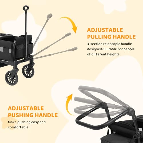 Image of ELEMARA Stroller Wagon, 2 Seat Stroller for 2 Kids, Premium All Terrain Stroller for Kids w /Removable Canopy, Adjustable Push /Pull Handle, Large Storage Bag, Black