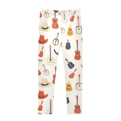 Music Guitar Hat Print Girls Leggings Soft Stretch Workout Yoga Dance Pants for Kids Casual Tights