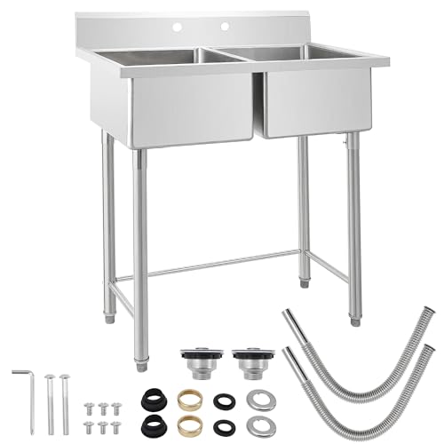 41" x 23" x 45" Stainless Steel Utility Sink, Freestanding Double Bowl, Commercial Sinks Kitchen Sink for Restaurant Laundry Room Bathroom Garage Garden by ExploreHorizon - Image 3