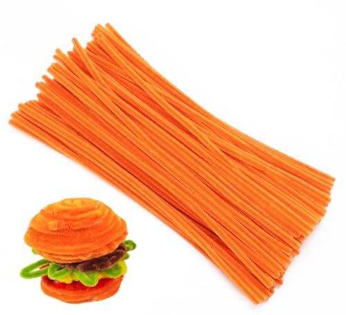Bundooraking Orange Pipe Cleaners for Crafts – 12in Chenille Stems, Art and Craft Supplies for DIY Projects, Decorations, and Creative Crafting
