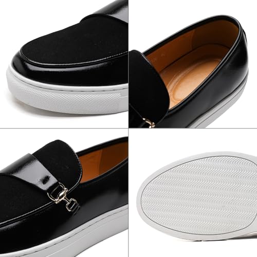 Men's Suede Leather Splicing Slip-On Penny Loafers Round Toe Lightweight Comfortable Flat Dress Shoes with Metal Buckle Casual Business Driving Shoes4