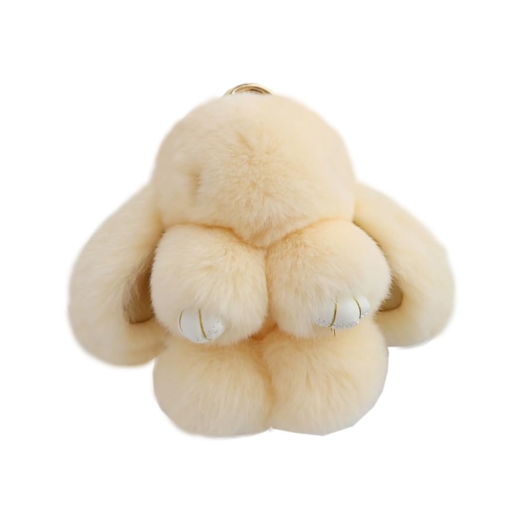 Soft Fluffy Rabbit Keychain Cute Plush Bunny Key Rings Plush Bunny Key Rings Faux Fur Keyring Pompom Keychain Decoration (beige(13cm))