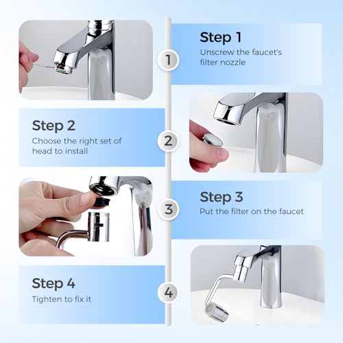 Embout robinet pivotant 1080° avec 2 modes jet pour économiser l'eau