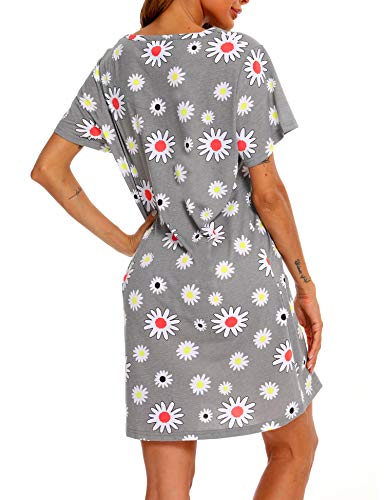 Enjoynight Womens Cotton Sleepwear Short Sleeves Print Sleepshirt Sleep Tee (Grey Flower, 2X-3X) #TOP4