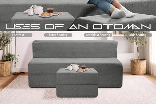 Image of Rosebell Foldable Sofa-Cum-Bed with Ottoman | 3-in-One Foldable Sofa, Lounger & Bed-5x6 Feet Three Seater- Perfect for Home & Office -Grey-Color