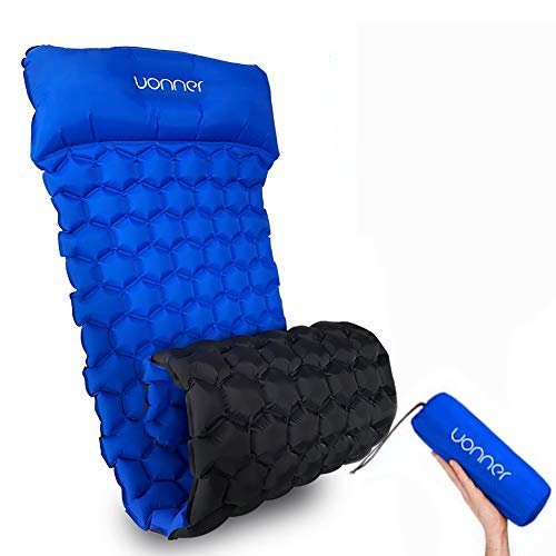 UONNER エアーマット 自動膨張式 キャンプマット 高反発フォーム構造 枕一体式 硬さ調節でき アウトドアマットポリエステル生地 防水防潮 コンパクト 収納袋付き 携帯便利 山登り 花見 車中泊 テント泊 防災 キャンプ 用品