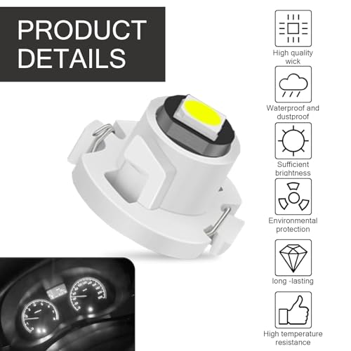 10 luces LED T4.2 para tablero automotriz, 12V, blancas miniatura 4