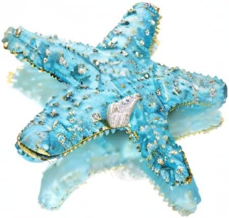 YU FENG Jeweled Starfish Figurine Trinket Boxes Hinged Collectible Painted Enameled Sea Star Animal Jewelry Holder Box(Ocean Blue) - Image 8