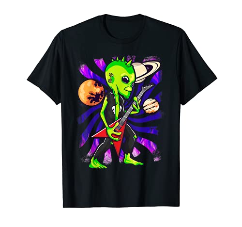 Alien Guitarist Playing Electric Guitar UFO Rock Music Lover Camiseta