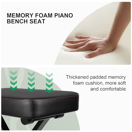 TENTOTEN Piano Bench Folding Piano Stool, Comfortable Memory Foam Piano Seat Adjustable Piano Chair with Flannel Top Padded Keyboard Bench, Non-Skid Design Keyboard Stool