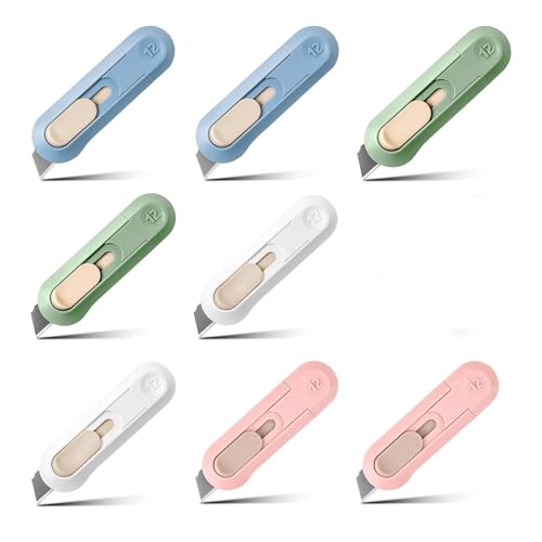 Box Cutter,Retractable Box Opener, Package Opener, Easy Slide Retractable Cute envelope opener for opening daily express boxes, envelopes, packages, paper tapes and more (8 Pcs Box Cutter)