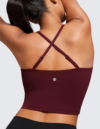 Image of CRZ YOGA Butterluxe Cami Crop Tank Tops | Light Support, Removable Pads, Yoga, Extremely Soft, Square Neck, Spaghetti Straps, Longline Sports Bras for Women