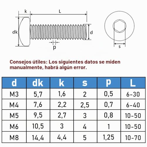 Miniatura 3 de Gueeyuaw 30 Piezas Tornillo De Cabeza Redonda M5 X 25 Mm, Acero Inoxidable 304 A2 V2a Tornillos Hexagonales Interiores