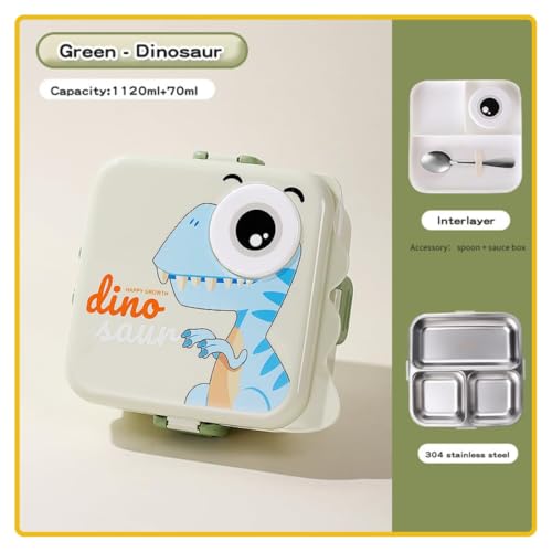 Image of YELONA 2-Layer Cartoon Shape Kids Lunch Box | Stainless Steel Inner, 3 Compartments | Airtight Leak-Proof BPA-Free Meal Box | 1120 ML + 70 ML Sauce Cup | School, Picnic Tiffin for Girls & Boys