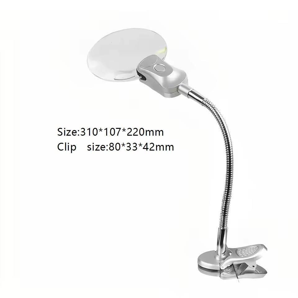 2X 6X LED Lente di ingrandimento con Clip Luce Lampada da Tavolo Pieghevole per Lettura Riparazione Artigianato