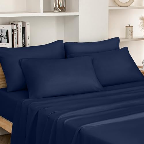 HOMEIDEAS Full Size Bed Sheets - 6 Piece Set (Navy) - Extra Soft Brushed Microfiber 1800 Bedding Sheets, Deep Pocket, Wrinkle & Fade Free