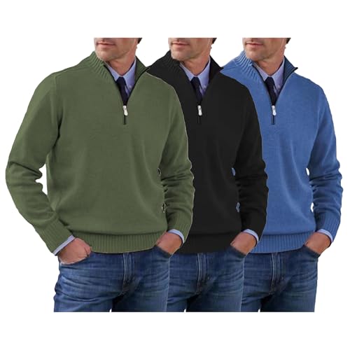 3PC 1/4 Zip Knitted Sweater for Men Male Casual Quarter-Zip Knit Sweaters Men's Soft Touch Quarter-Zip Sweater