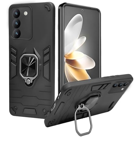 Image of A rtistque Armor Bumper Back Case Cover for Vivo T3 5G / Vivo Y200e 5G | Stylish Ring Holder & Inbuilt Stand | Shockproof TPU Protective Design | 360 Degree Vivo T3 / Vivo Y200e 5G Back Cover - Black