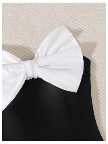 WDIRARA Women's Bowknot Strapless One Piece Swimsuit Colorblock Bandeau Bathing Suit with Removable Strap3