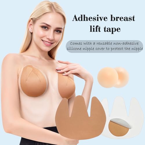 Breast Tape with Reusable Nipple Covers & Wipes | Support & Lift for Large Breasts | Stick-On Bra for A-F CUP2