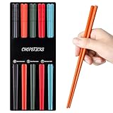 Kucensi Lot de 5 paires de baguettes japonaises réutilisables en fibre de verre, passent au lave vaisselle, baguettes antidérapantes de 24 cm