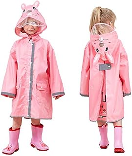 Kids Rain Coat with Hood,3D Cartoon Unisex Children Rainwear Poncho with Storage Bag,Hooded