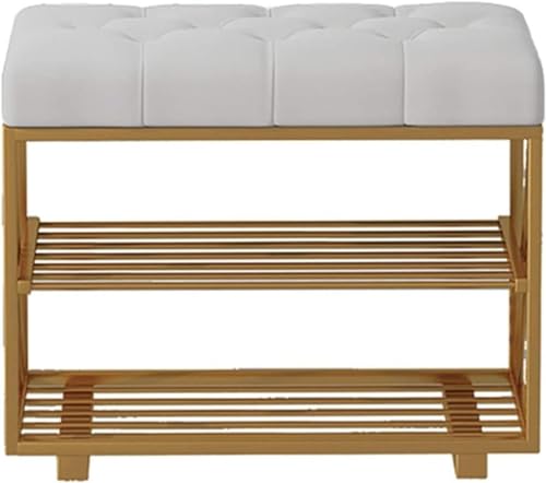 Banc de rangement à chaussures gris loup avec étagère double et coussin - 2