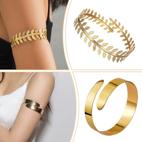 6 Pieces Gold Arm Cuff Jewelry Upper Arm Cuff Bracelets Bangle Adjustable Armband Set for Women3
