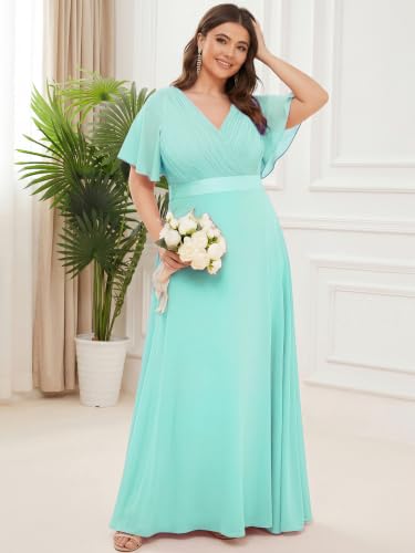 Image of Ever-Pretty Women's Chiffon Formal Evening Dresses for Curvy Women V-Neck Plus Size Floor Length Bridesmaid Dress