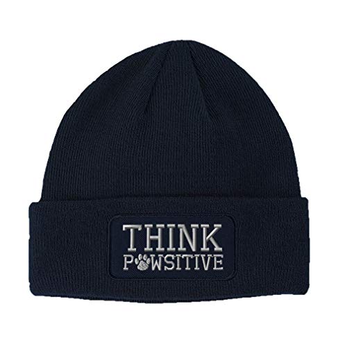 Patch Beanie for Men & Women Think Pawsitive Paw Pets A Embroidery Acrylic Skull Cap Hats Navy 1 Size