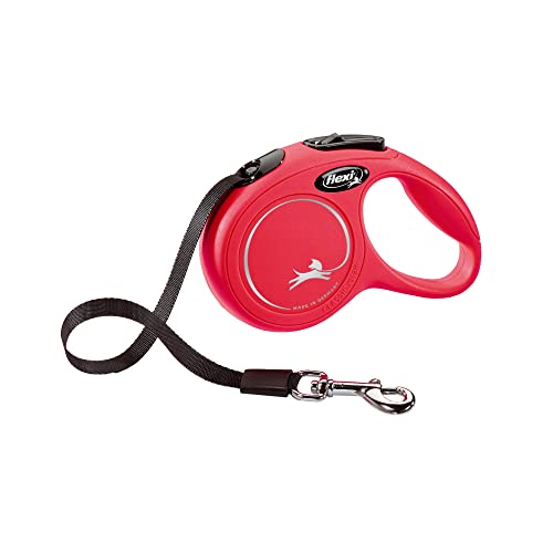 FLEXI® Classic XS Tape Retractable Dog Leash (Red)-10 ft for Extra Small, Tiny Dogs up to 26 lbs| Ultra Compact Pocket-Size, 3-Finger Grip, German Quality| Tangle-Free, One-Hand Brake, Pause & Lock