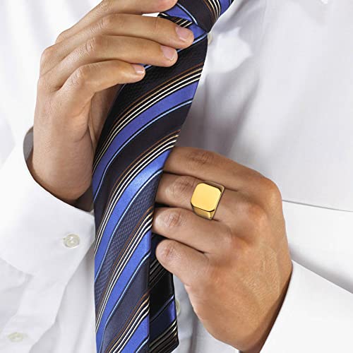 enhong Mens Rings Stainless Steel Square Signet Rings for Men,Gold Pinky Thumb Ring for Dad Father Jewelry Gift for Him,Men\'s Ring for Biker Size 7