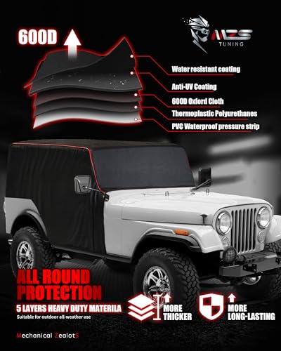 Image of MZS Cab Cover Compatible with CJ-7 CJ7 1976-1986, 600D Outdoor Waterproof CJ7 Cover 2 Door with 6 Gust Hook Car Half Cover Windproof Sun Snow Rain Scratch Protection