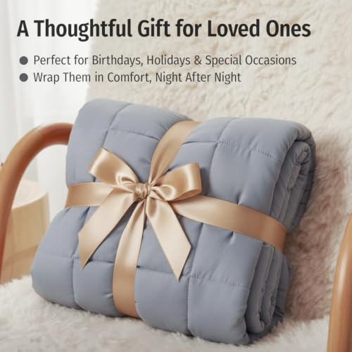Image of Wemore Cooling Weighted Blanket for Adults 15 lbs Twin Size 48 inchx72 inch | Light Gray, Great for Stress Relief and Better Sleep, Heavy Throw Blanket with Glass Beads, Skin-friendly, Machine Washable,