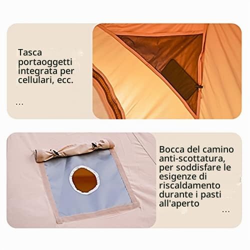 Tenda Impermeabile in Tela di Cotone per 8-10 Persone, rifugio per glampante con mazzi da Forno, Durevole casa da Campeggio per Famiglie all'aperto per Feste e Uso del Tempo Libero, Marrone
