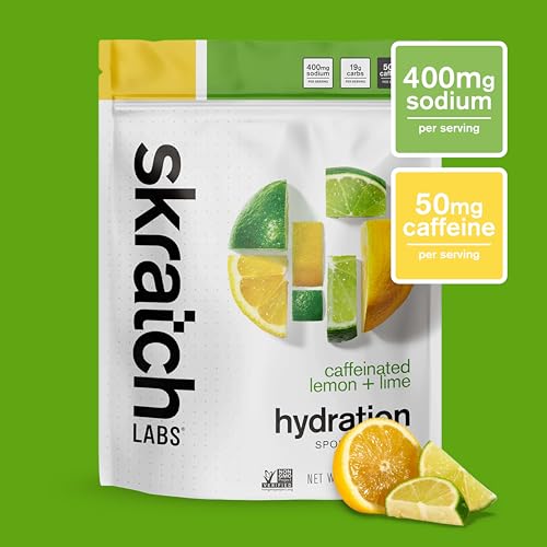 Image of Skratch Labs Hydration Sports Drink Mix with Caffeine - Real‑Fruit Electrolyte Powder for Fast Hydration & Energy | Lemon Lime | 20 Servings | Non‑GMO, Clean Ingredients