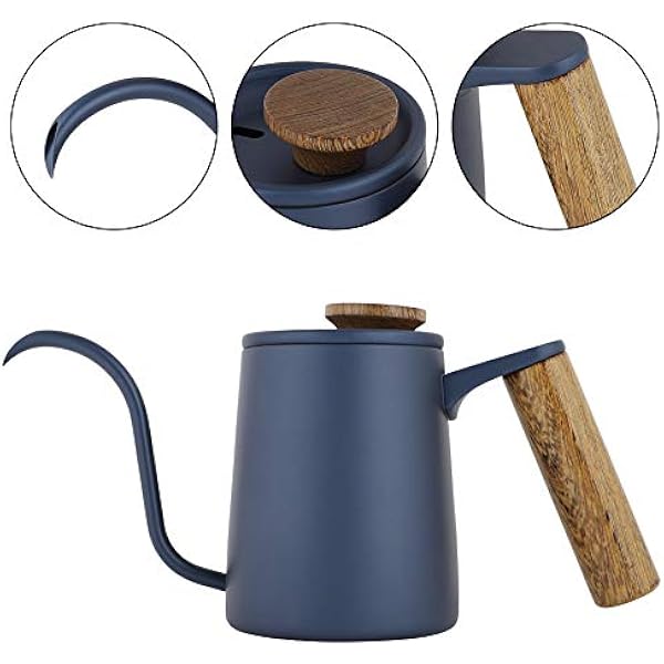 Кофейник 350 Ml модный синий чайник из нержавеющей стали с носиком для подачи воды деревянной ручкой для любителей кофе BLUE