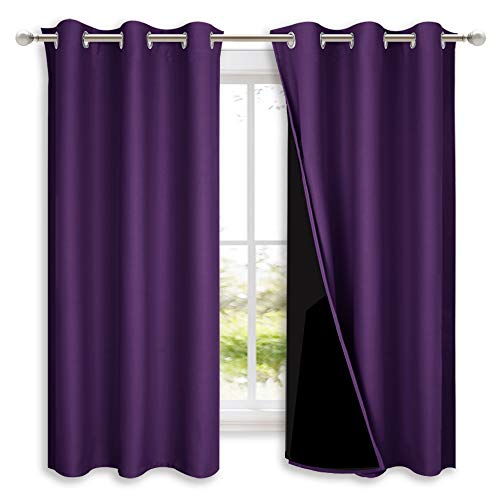 Image of NICETOWN 100% Blackout Room Warming Curtains 45 inches Long, Royal Purple, 2 Panels, 42-inch W, Thermal Insulated Full Blackout 2-Layer Lined Curtains, Energy Efficiency Window Drapes for Dining Room