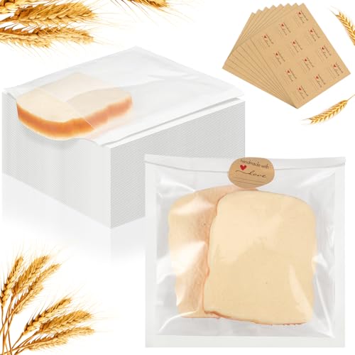 Outus 100 Pcs Cookie Packaging Bags with Seal, 7.1 x 7.5 Inch, White