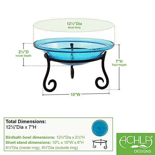 Achla Designs 201-7023 12 Inch Teal Crackle Short Stand Birdbath #TOP1