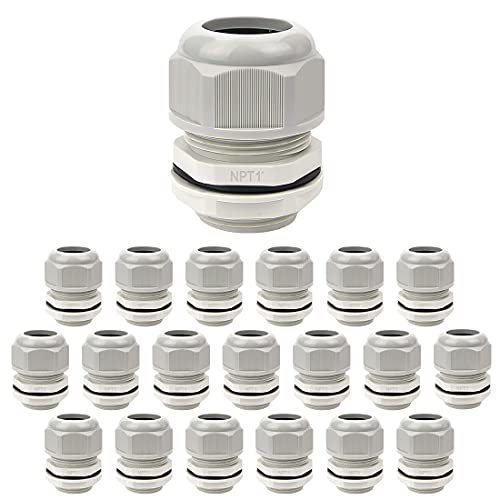 Presse-étoupe NPT 1 pouce LeMotech étanche IP68 pour câble 18-25mm, lot de 20 presse-étoupes gris
