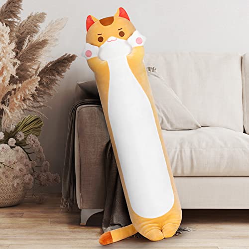 Mewaii Long Cat Plush Kawaii Body Pillow, 20” Cute Brown Cat Stuffed Animals Soft Plushies, Orange Kitten Plush Throw Pillow Doll Toy Gift For Girlfriend #TOP5