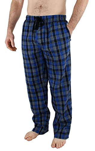 Comfy Lifestyle Mens Lightweight Flannel PJ Pajama Sleep Bottom Lounge Pants (Large, FN18 Blue Grey Black)