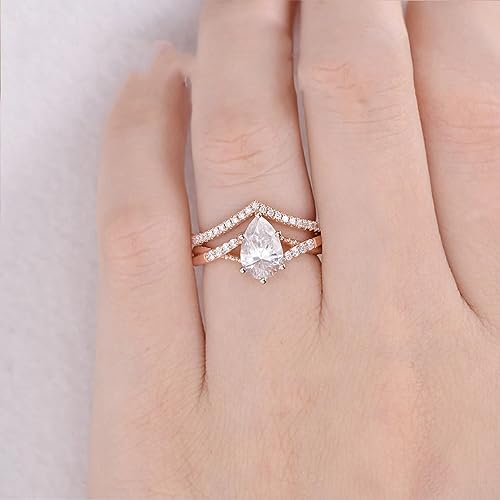 1.35 CT Pear Shaped Wedding Ring Set Engagement Rings For Women Pear Cut Twisted Bridal Sets Wedding Ring 925 Sterling Silver 10K 14K 18K Gold Anniversary Promise Ring4