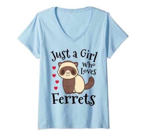 Mujer Just a Girl who Loves Ferrets Lindo para Fans de Comadreja Camiseta Cuello V