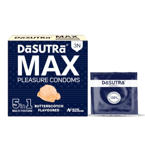 Image of Dasutra Max Pleasure Dotted Condoms For Men | 5 in 1 Multi-Textured Lubricated | Enhanced Pleasure For Both | 3 Condoms in Each Pack (Butterscotch, Pack of 10)
